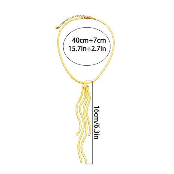 Gold Plated Tassel Fringe Long Statement Necklace - Picture 7 of 7